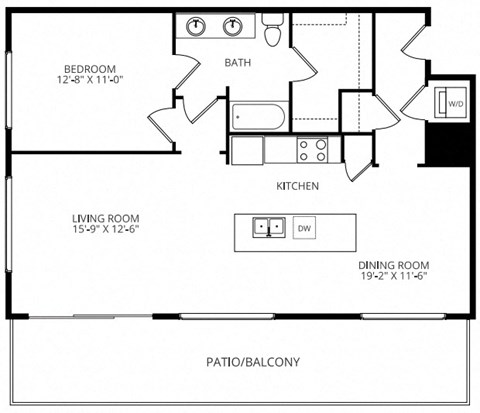 a floor plan of a house with a kitchen and a living room